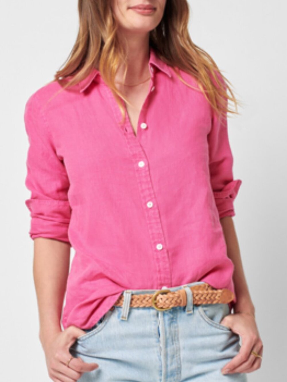 Faherty Pink Summer Sands Coastal Beachy Linen Relaxed Button Up Shirt size M